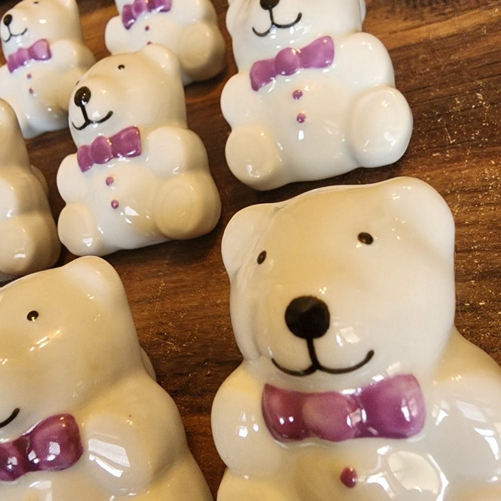 Teddy Bear Pewter Knobs Drawer Pulls Lot of 9 Purple Bowtie 2" x 1.5" New - Picture 3 of 6